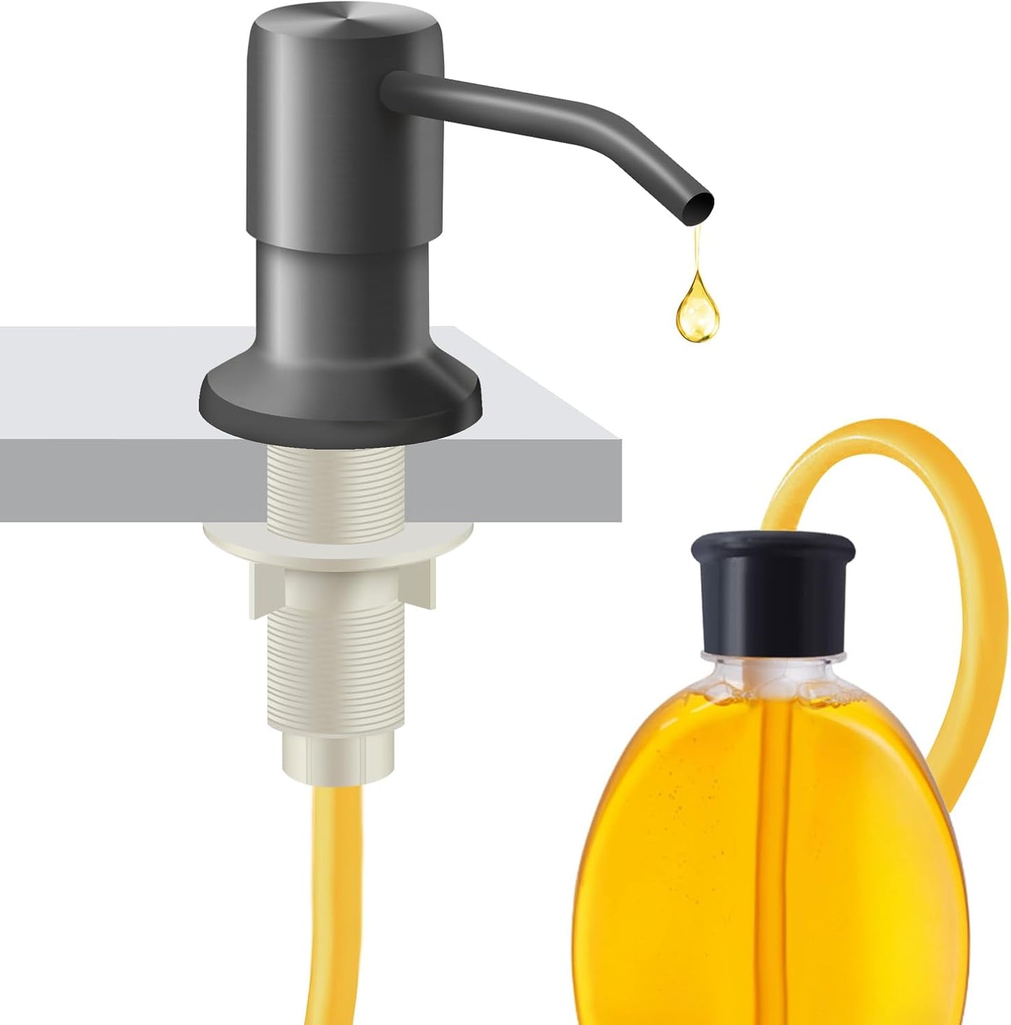 Soap Dispenser for Kitchen Sink and Extension Tube Kit, Stainless Steel Countertop SoapDispenser with 47 Inches Tube Connects Directly to Soap Bottle, Hand and Dish Soap Dispenser Pump （Gray）