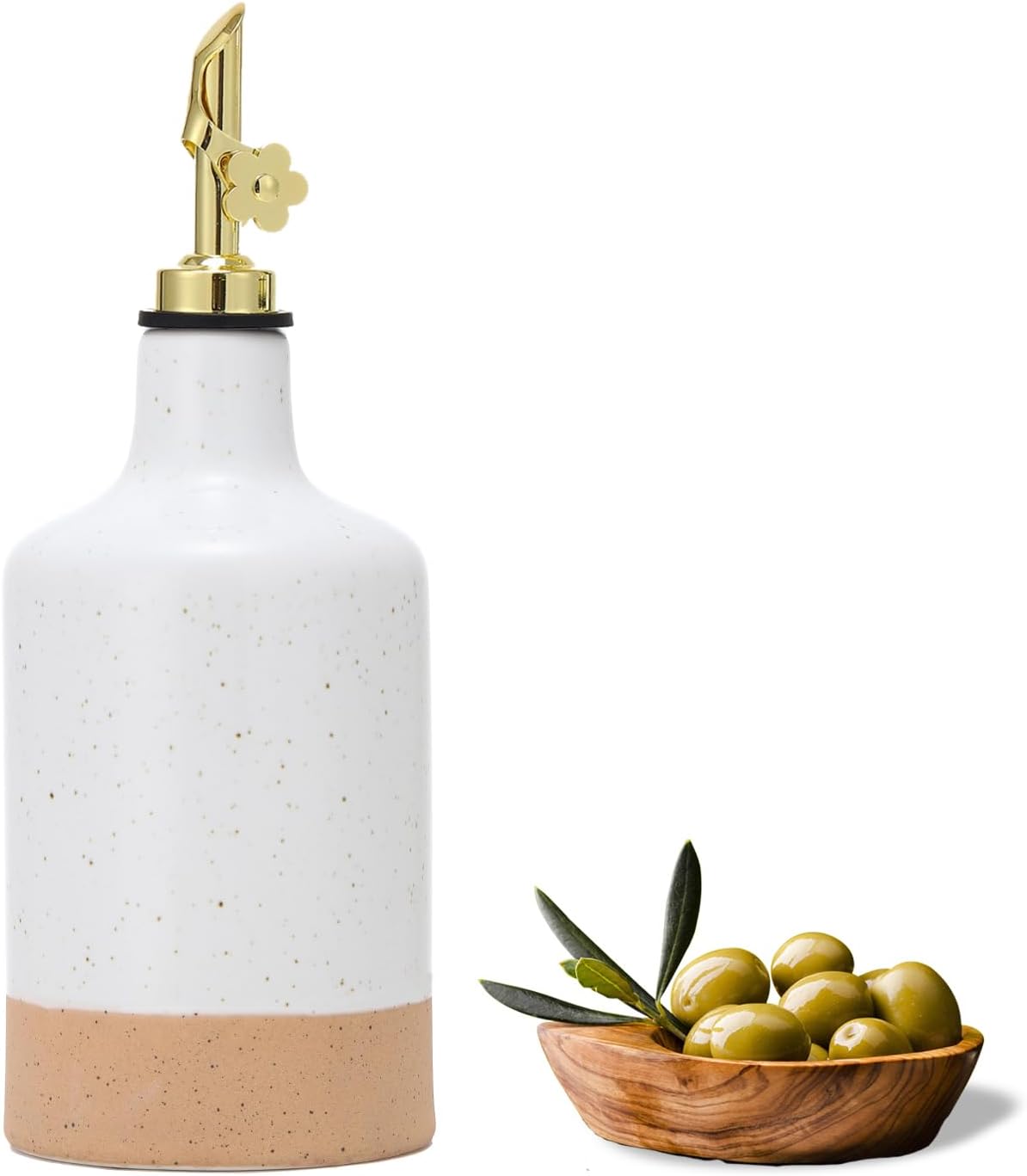 HOMCDALY Ceramic Olive Oil Dispenser Bottle, 16oz Oil Dispenser Bottle for Kitchen, Oil Container, Kitchen Dispenser for Oil Vinegar Syrups(White&Brown