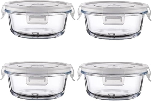 4Pack Round Glass Food Storage Containers With Lids, 1.5 Cup Round Meal Prep Bowls With Lids BPA-Free, Small Glass Food Containers for Soup Leftover, Microwave, Dishwasher, Freezer Safe