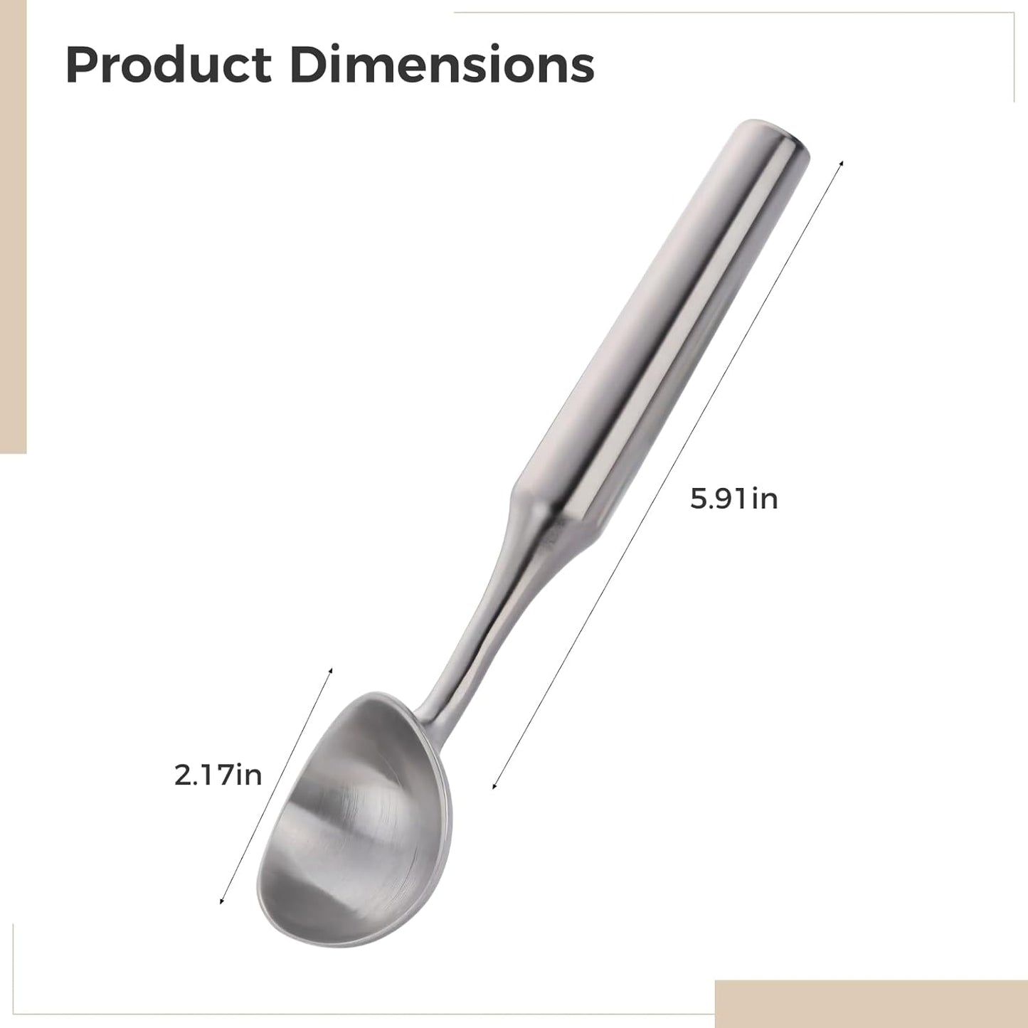 Homaisson Ice Cream Scooper Stainless Steel, Long-Handle Ice Cream Scoop, Ergonomic Design, Easy Release with Non-Stick Surface, Dishwasher Safe