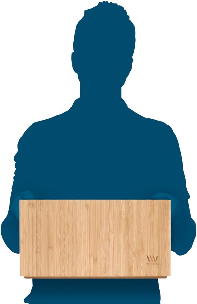 MobileVision Bamboo Storage Box Multi-Purpose Organizer for Kitchen Supplies Holder, Fruit Bin, Cabinets, Pantry with built in handles, stackable, 12” x 9” x 6” With White Clip Included