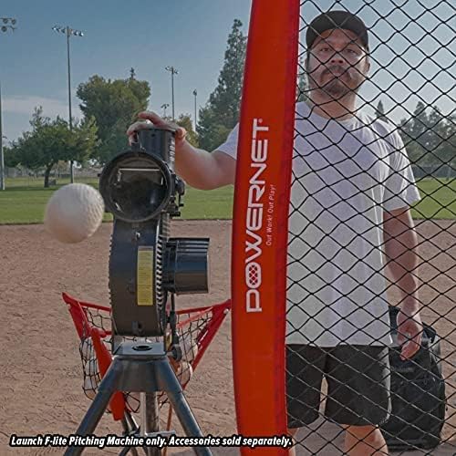 PowerNet Launch F-lite Softball & Baseball Pitching Machine, Dimpled Practice Balls, Bucket of Baseballs, Coaching Bucket Bundle for Pitching Machine, Baseball Training Equipment