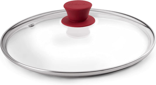 Glass Lid with Steam Vent Hole - 10"-Inch/25.4-cm - Compatible with Lodge Cast Iron Skillet Pan - Fully Assembled Universal Replacement Cover - Tempered and Oven Safe - Reinforced Stainless Steel Rim