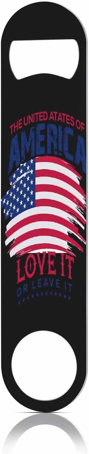 Flag Design Stainless Steel Bottle Opener The United States of America Love It or Leave It Love America Flat Beer Bottle Opener Keychain for Home Kitchen Bar Restaurant Party Birthday Gift