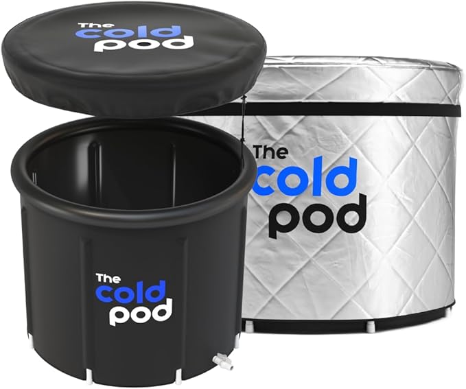 The Cold Pod Insulated XL Cold Plunge Tub Bundle - 116 Gal Ice Bath Round Tubs with Energy Saving Multi-Layer Cover - Chiller Compatible&Silver Reflective