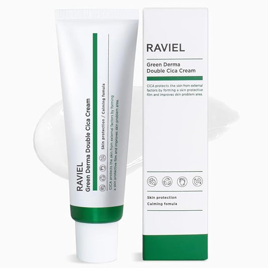 RAVIEL] Green Derma Double Cica Cream – Calming & Hydrating Moisturizer for Redness-Prone Skin and Barrier Support, Korean Skincare for All Skin Types, 50ml 1.7 fl oz