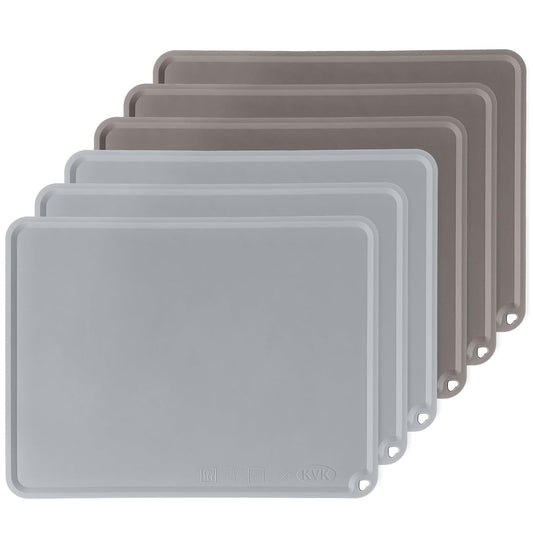 Silicone Placemats for Toddlers Thicker Version, Non-Slip Reusable Kids Placemats for Dining Table, Stain-Proof Baby Table Mat for Restaurants 6 Packs (Light Gray&Dark Gray)