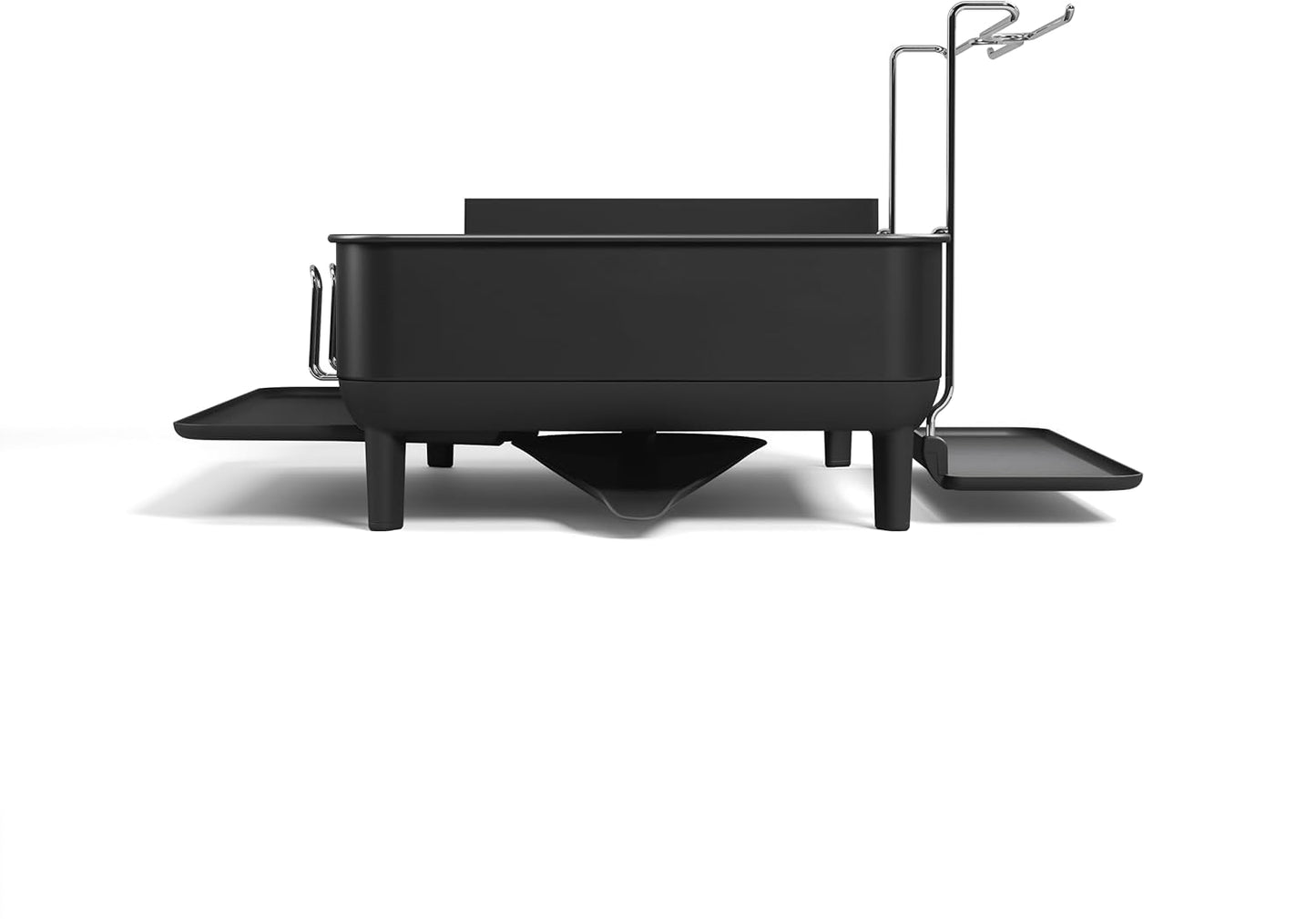 simplehuman Large Capacity Dish Drying Rack with Stainless Steel Frame, 360º Easy Drain Swivel Spout, Utensil & Wine Glass Holder, Anti-Residue Coating, Moisture Control Surface, Matte Black
