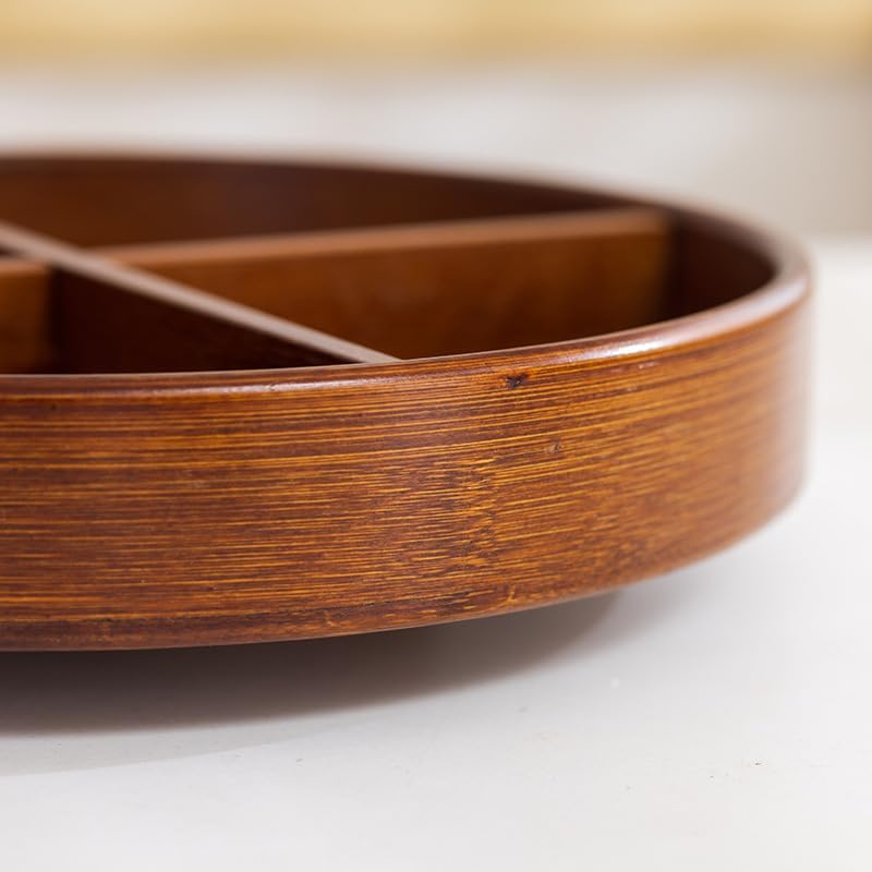 Bamboo Lazy Susan Organizer, 12'' Turntable Bamboo Tray with Removable Dividers, Rotating Spice Rack, Large Lazy Susan Turntable Organizer for Cabinet, Kitchen, Bathroom, Table