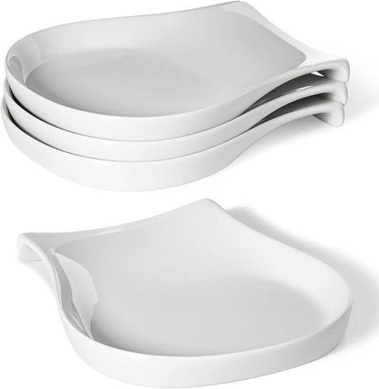 Porcelain Spoon Rest for Kitchen Counter Ceramic Small, 4.5 Inches Ladle Rest, Spoon Holder for Stove Top, Spatula Accessories for Countertop, Set of 4, White