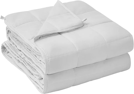 yescool Weighted Blanket for Adults (15 lbs, 48" x 72", White) Cooling Heavy Blanket for Sleeping Perfect for 140-160 lbs, Twin Size Breathable Blanket with Premium Glass Bead, Machine Washable