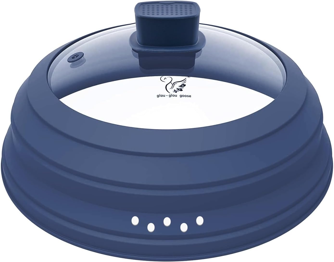 Microwave Splatter Cover Glass Guard Lid with Collapsible Silicone for Food Pot Plate Cover 9.8 inch Dark Blue