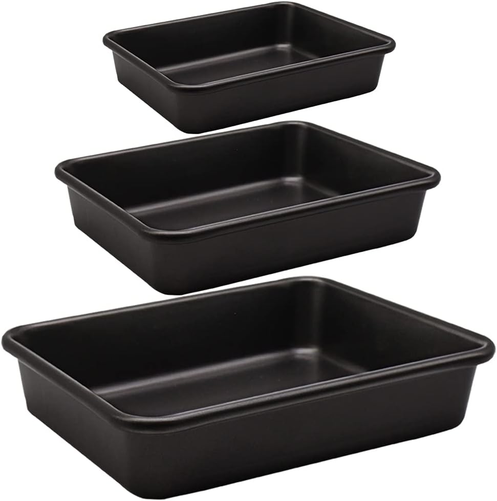 3-Pack Roasting Pan Set, Nonstick Baking Tray Set, Rectangular Bakeware for Oven, Non-Toxic Coating and Durable Quality (Black)