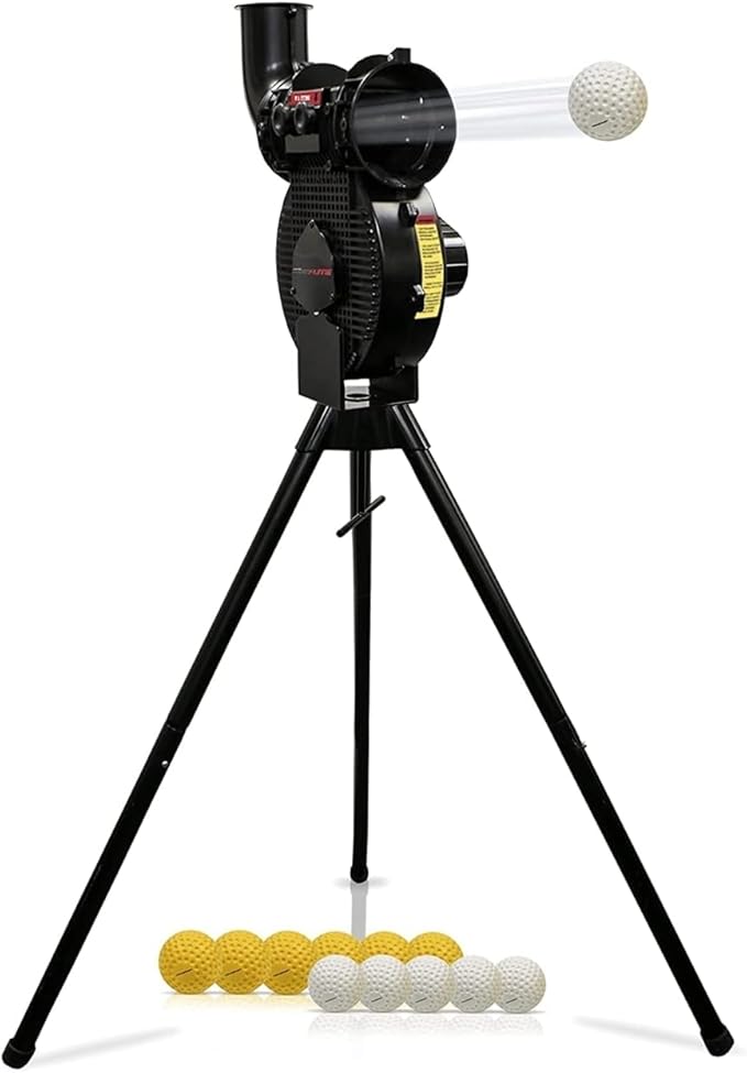 PowerNet Launch F-lite Softball & Baseball Pitching Machine, Dimpled Practice Balls, Bucket of Baseballs, Coaching Bucket Bundle for Pitching Machine, Baseball Training Equipment