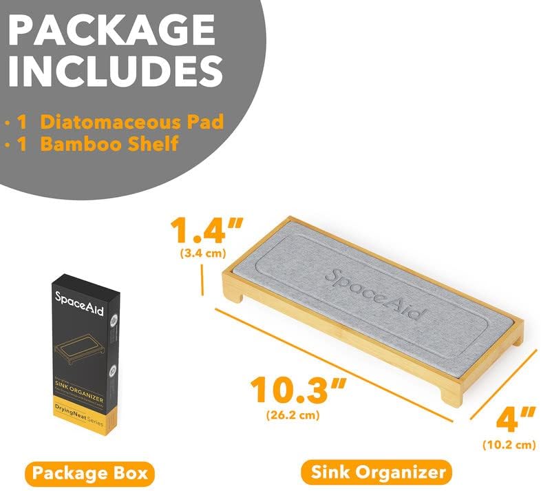 SpaceAid DryingNeat Instant Dry Sink Caddy Organizers, Kitchen Sponge Soap Holder Dispenser, Countertop Fast Drying Counter Tray Rack (Bamboo, Gray)