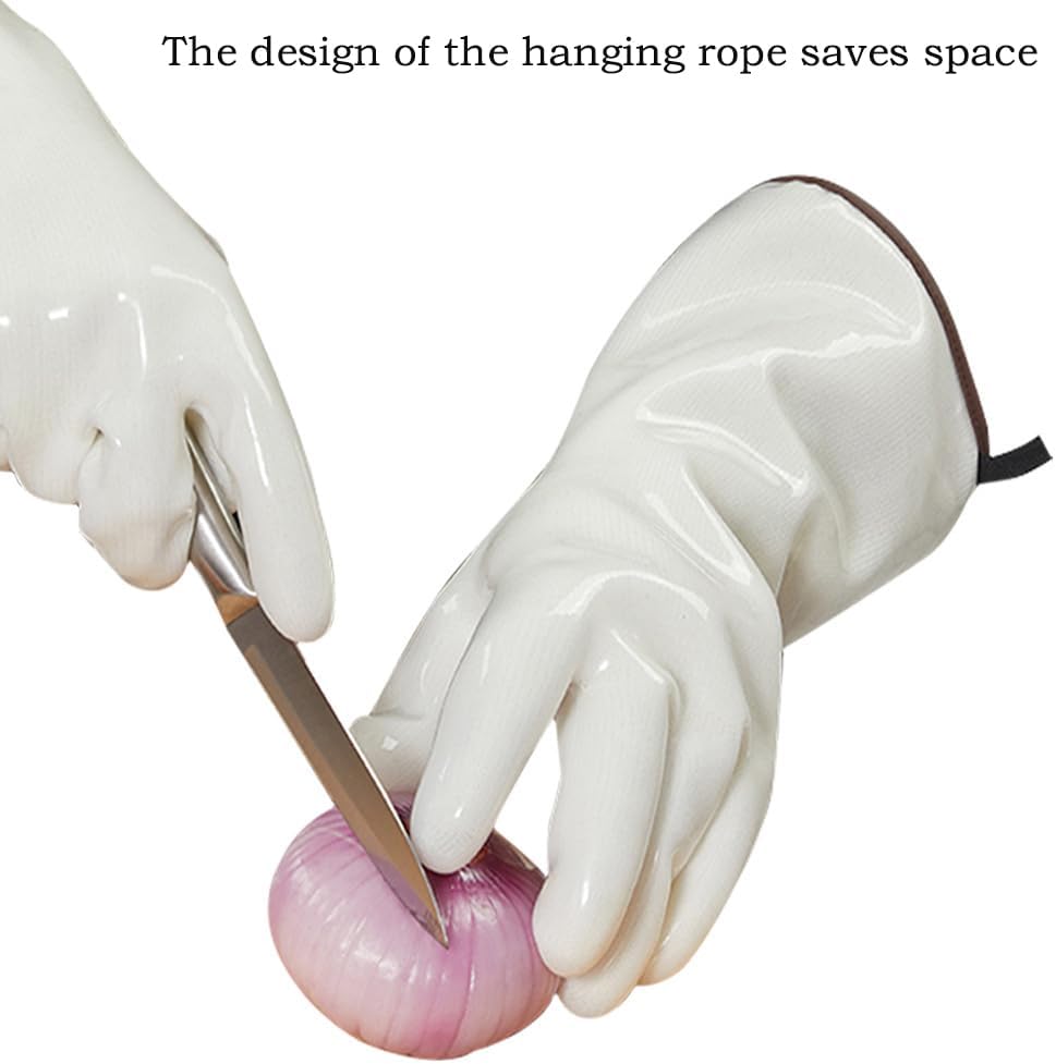 Silicone BBQ Gloves, Oven Gloves with Fingers 932°F Heat Resistant, Kitchen Waterproof Hot Proof Glove for Fryer, Smoker, Baking, Cooking (Gray, L)