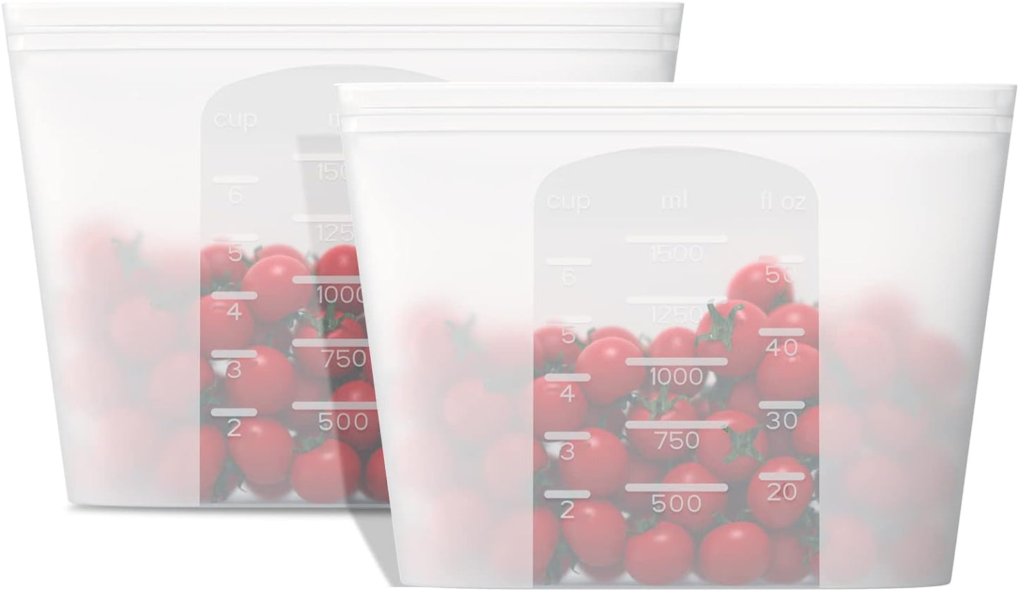 Reusable Silicone Food Storage Bag, for Microwave, Oven, Fridge, Freezer & Sous Vide Zip Sealed Containers (2 Large size 53oz 1500ml)…