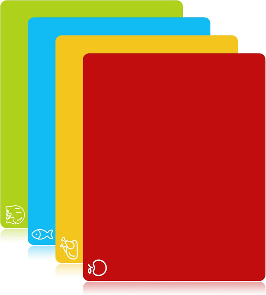 Goodluck 4 Pieces Flexible Cutting Boards, BPA Free Plastic Cutting Boards for Kitchen, Non Slip Cutting Mat for Meat and Vegetables