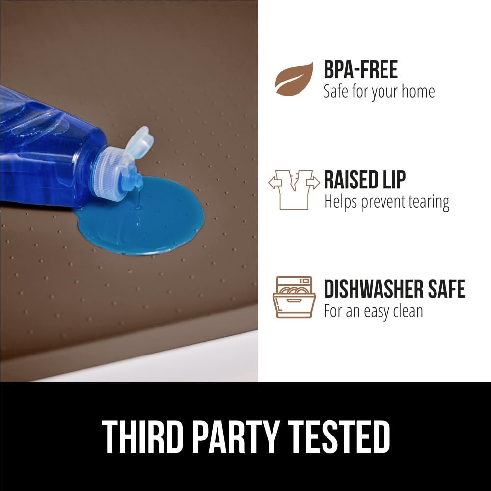 GORILLA GRIP Waterproof Silicone Under Sink Mat with Raised Lip for Kitchen and Bathroom, Cabinet Shelf Liner Stay in Place Mats Dishwasher Safe Drawer Liner, Organizer Tray, 19 x 34 in, Coffee