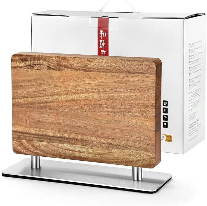 Strong Double Sided Magnetic Knife Block Without Knives, with Acacia Wood+430 Stainless Steel Base，Magnetic Universal Stands with Strong Enhanced Magnets Strip Kitchen Storage Cutlery Large Organizer