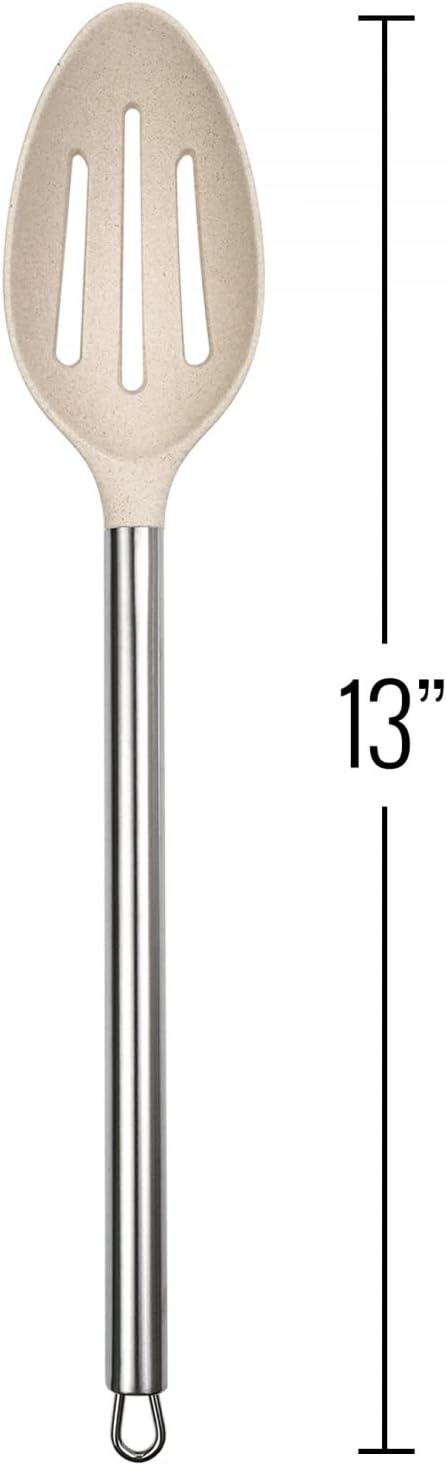 Beille Cream Wheat Straw Slotted Spoon with Stainless Steel Handle Kitchen Utensils, 13 Inch