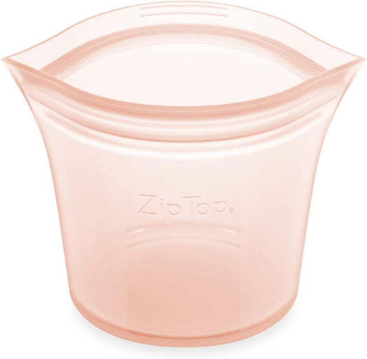 Zip Top Reusable Food Storage Bags | Short Cup [Peach] | Silicone Meal Prep Container | Microwave, Dishwasher and Freezer Safe | Made in the USA
