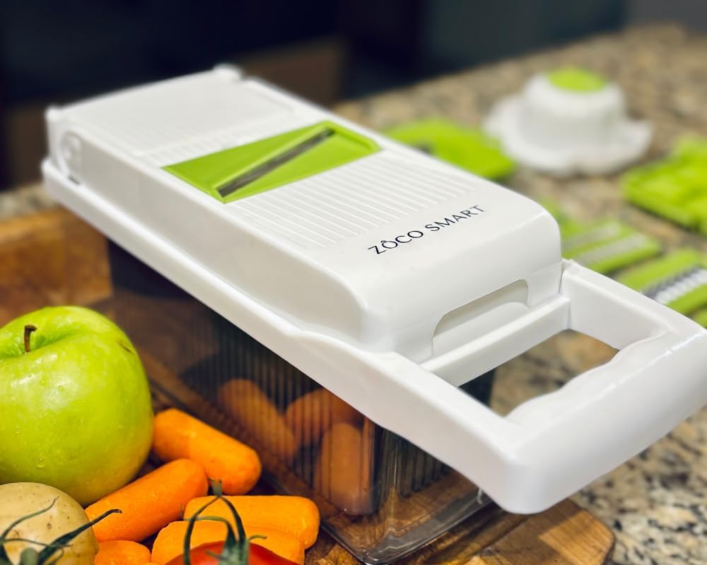 Pro Vegetable Chopper, Professional Mandoline Slicer for Kitchen, Veggie Chopper, Vegetable Slicer with Stainless Steel Blades, Food Chopper with Container, French Fry Cutter By Zôco Smart