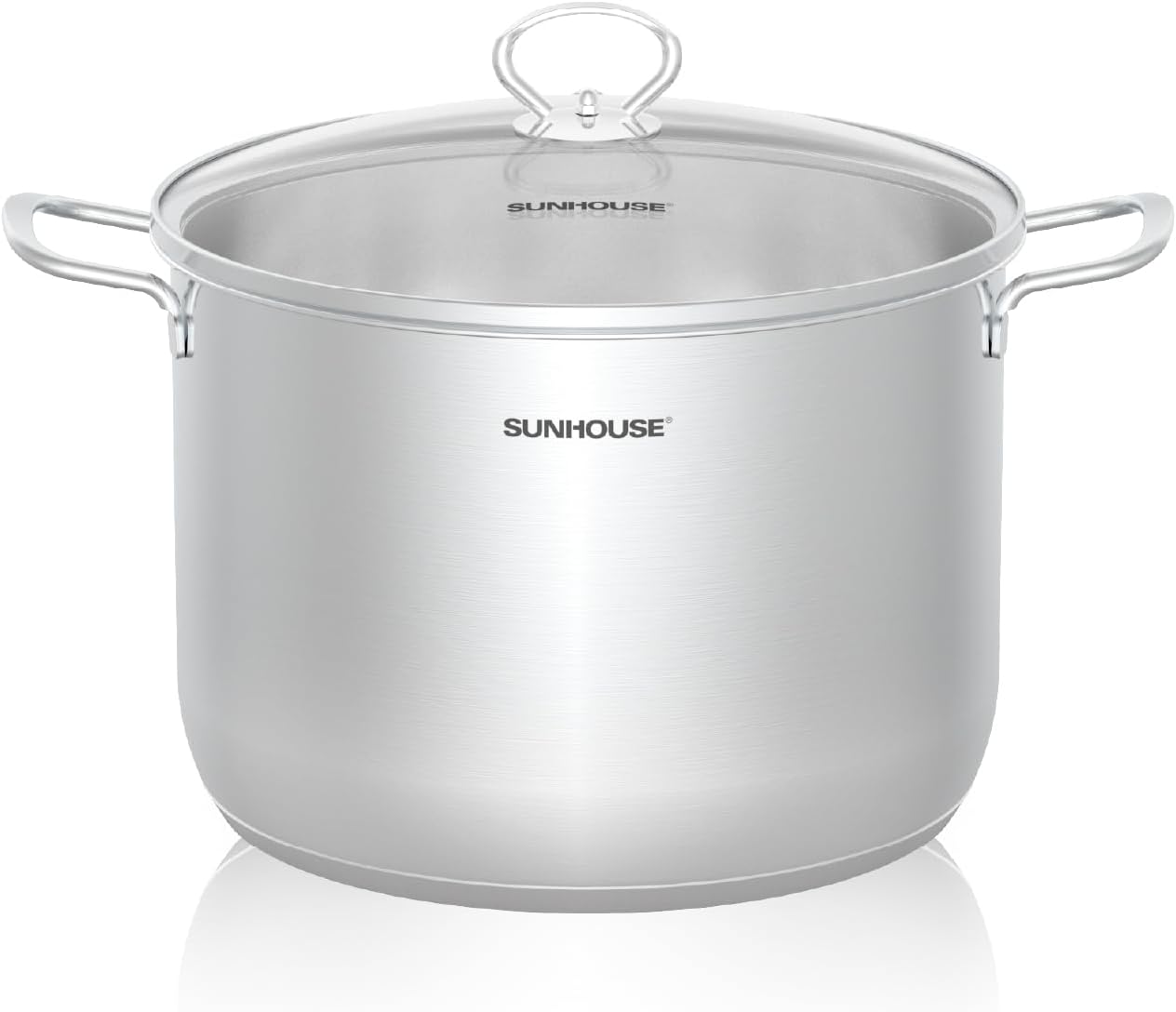 SUNHOUSE Stainless Steel Stock Pot – 12.6 Quart Heavy-Duty Induction Cooking Pot with Glass Lid for Pasta, Soup, Spaghetti – Thick-Bottom Large Stockpot for Boiling, Simmering, Canning