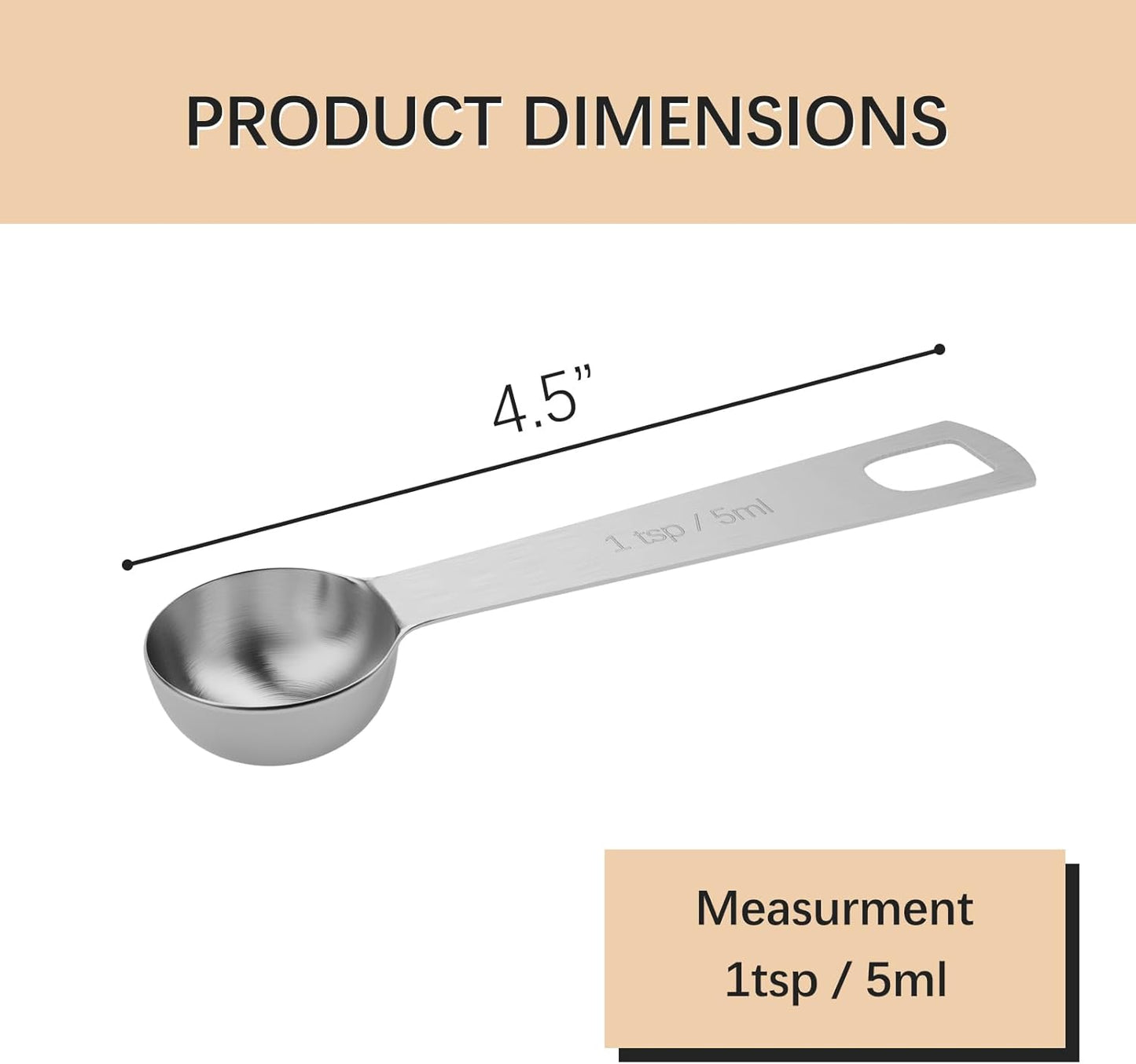 1PCS 1tsp (1/3tbsp, 5ml) Single Measuring Spoon, Stainless Steel Individual Teaspoons Only