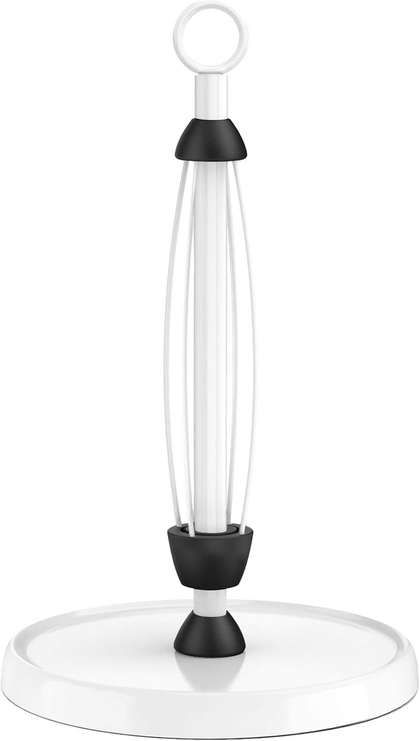 White Paper Towel Holder Countertop, White Kitchen Accessories Decor, One-Handed Tear, Stainless Steel, Weighted Base, Paper Towel Holder Stand with Ratchet System for Kitchen Farmhouse Essentials