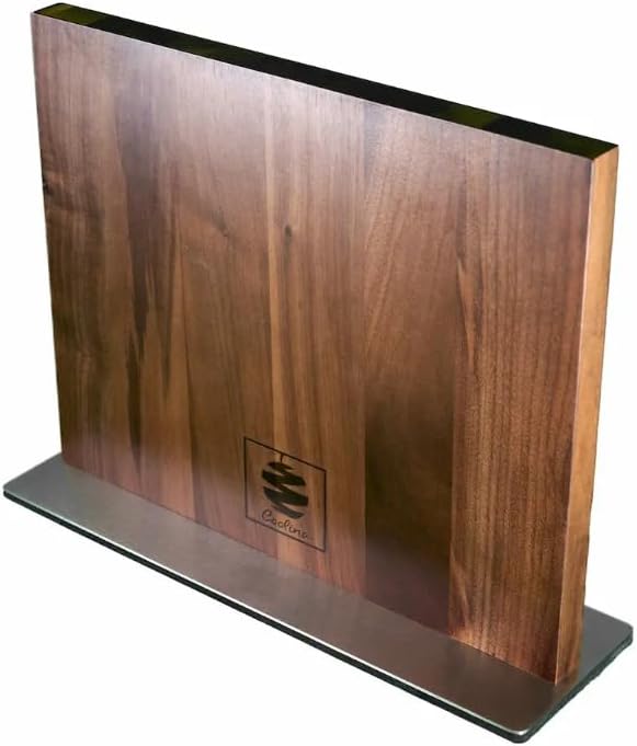 Coolina Walnut Magnetic Knife Holder, Elegant Design Knives Block Stand, Multifunctional, Double Side Magnets with Steel Base
