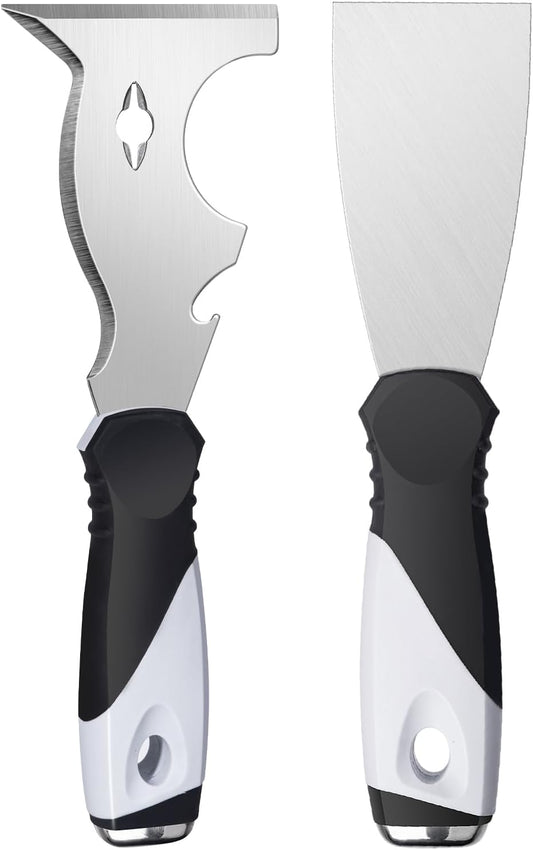 Mister Rui 2 Pack Putty Knife Set, 10 in 1 Paint Scraper Tool with 2 Inch Stainless Steel Painters Tool, Paint Scraper for Painting & Wood, Metal Scraper