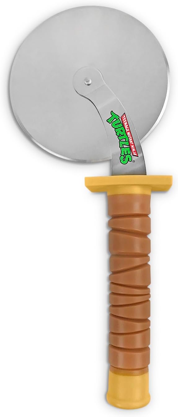 Teenage Mutant Ninja Turtle Pizza Cutter - TMNT Ninja Turtles Sword Pizza Slicer - Stainless Steel Wheel with Ergonomic Grip Handle - Thumb Guard Protection - Fun Kitchen Tool for Pizza Lovers