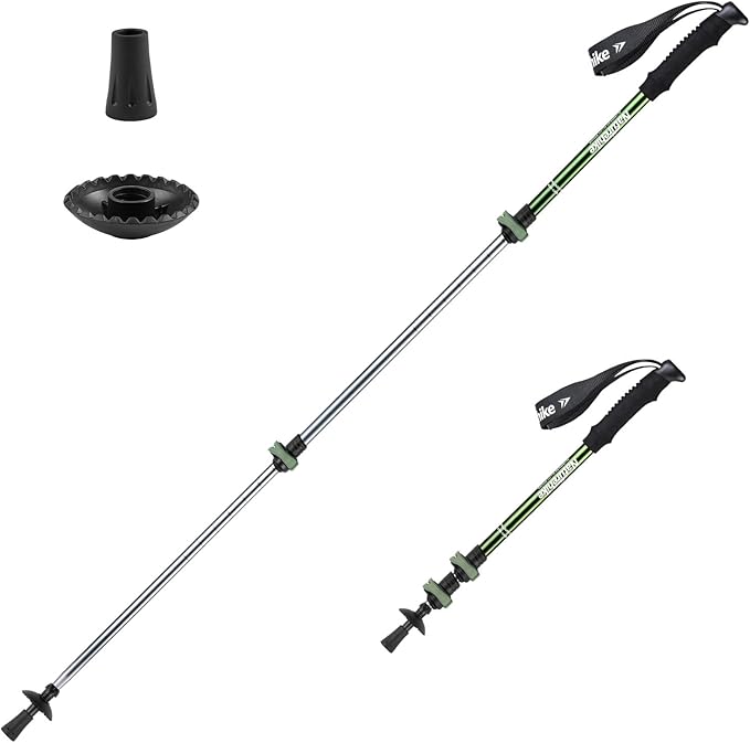 Naturehike Collapsible Trekking Poles, Adjustable Lightweight Aluminum Hiking Poles, Shock Absorption with Wrist Straps for Hiking and Daily Use, Yelllow/Green (Set of 2)