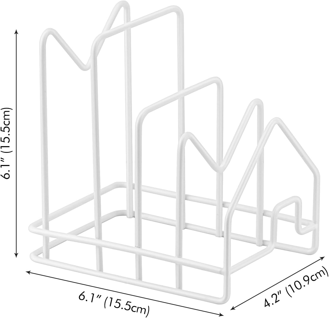 Poeland Kitchen Pot Lid Organizer, Pan Rack with 4 Compartments, Pantry Organizer Rack for Dinnerware, Bakeware, Cookware, Cutting Boards, Pan Lids (Small Size, White)
