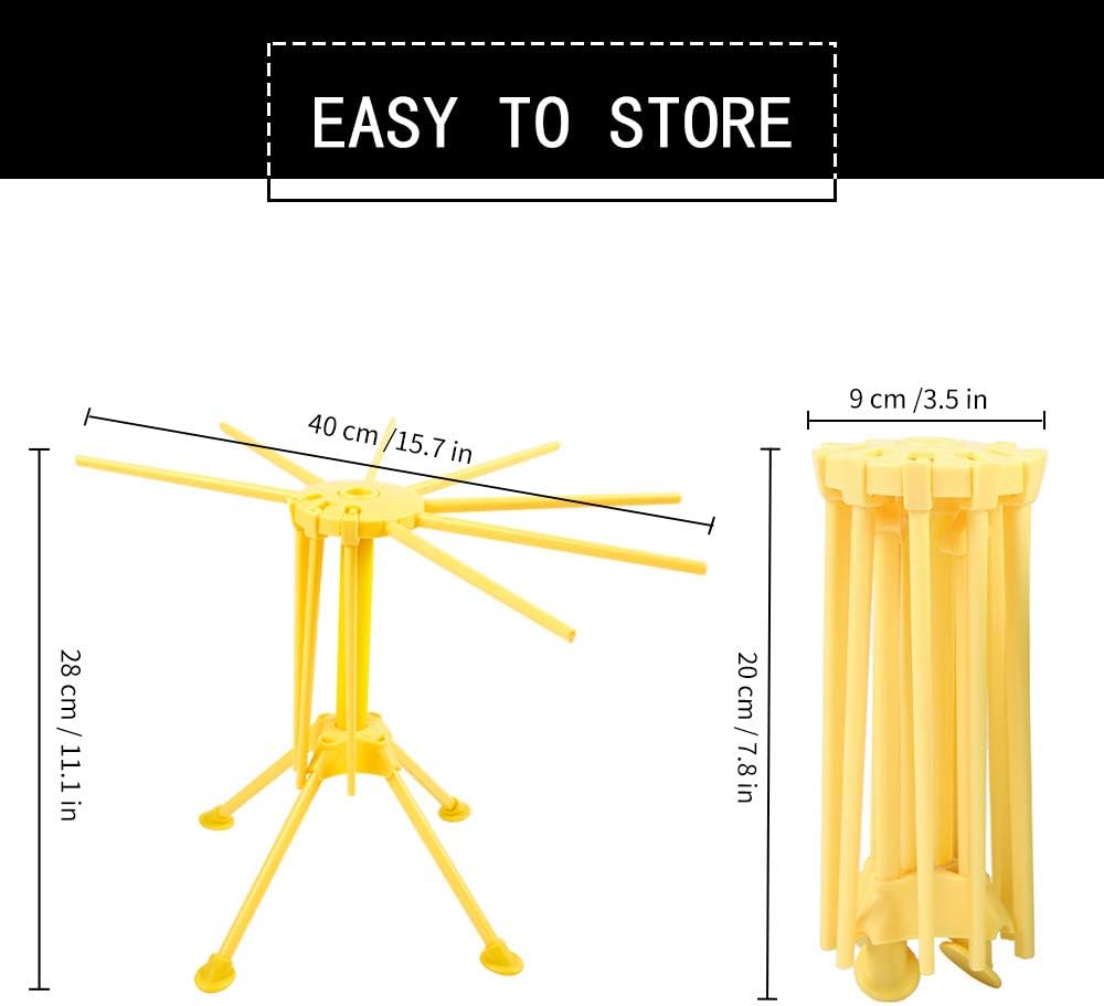 Cambom Foldable Pasta Drying Rack- Plastic Spaghetti Noodle Dryer with 10 Bar Handles Yellow