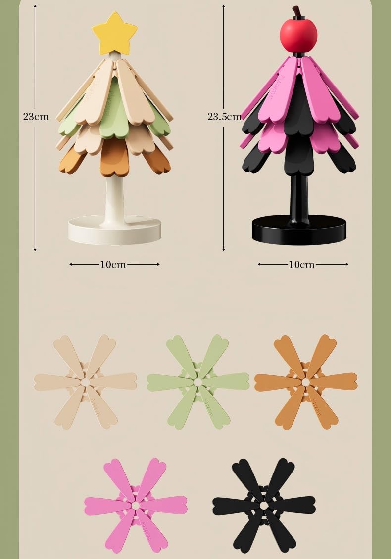 Christmas Tree Silicone Hot Pad, 4-Pack Heat Resistant Trivet for Pots and Pans, Holiday Kitchen Potholder, Coaster, Christmas Table Decor (Four Layers of red and Black Color Scheme + Apples)