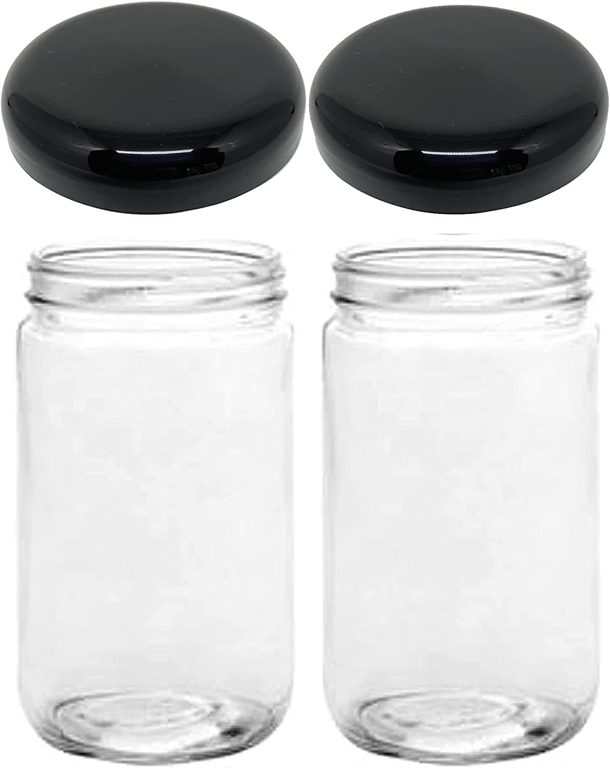 Jarming Collections Mason Jars - 32 oz Glass Storage Jars with Extra Wide Mouth Lids, BPA Free and Food Safe - Set of 2 with 2 Black Dome Plastic Lids