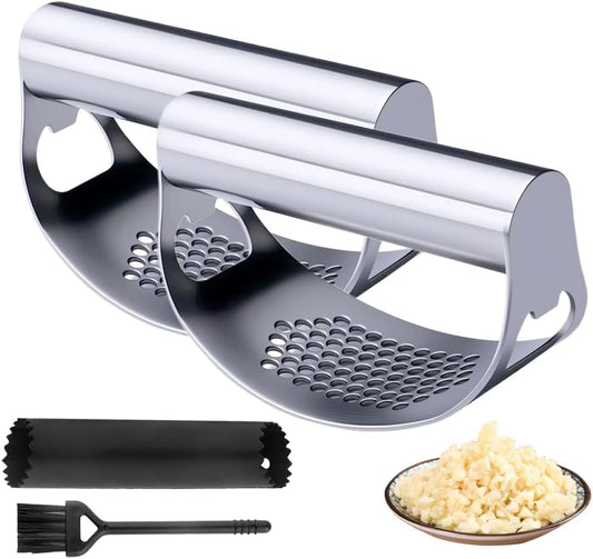 2025 Upgraded Garlic Press Stainless Steel, Garlic Press Rocker Professional Kitchen Gadgets Garlic Mincer Garlic Crusher, Heavy Duty Mincer Tool Garlic Chopper Garlic Presser Mincer (2Sets)