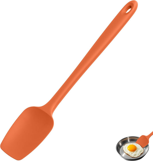 U-Taste Extra-Long 600ºF Heat Resistant Spatula Spoon: 14" Silicone Spoonula Cooking Utensils for Kitchen Use, Non-Stick Scoop Scraper with Soft Edge & Firm Core for Baking, Mixing, Serving (Orange)