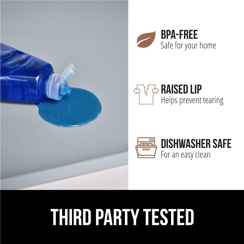 GORILLA GRIP Waterproof Silicone Under Sink Mat with Raised Lip for Kitchen and Bathroom, 46 x 22 in, Cabinet Shelf Liner Stay in Place Mats Dishwasher Safe Drawer Liner, Organizer Tray, Light Grey