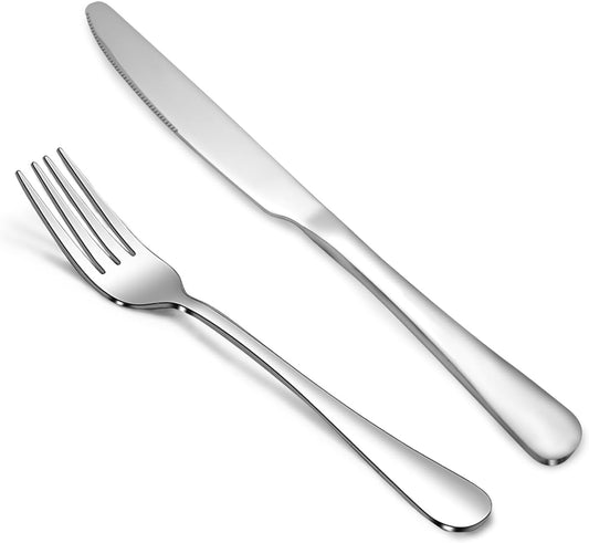 SANTUO 20 Pcs Silverware Set with 10 Dinner Knives and 10 Dinner Forks,Flatware Set with Top Food Grade Stainless Steel,Tableware Cutlery Set For Home Restaurant Hotel, Mirror Finish, Dishwasher Safe