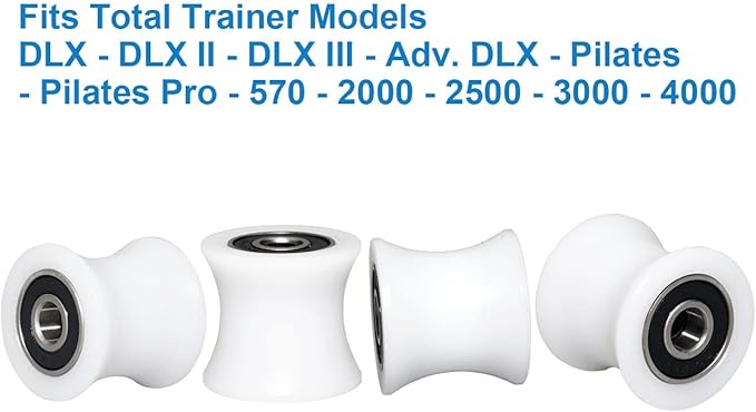 Total Trainer Rollers/Wheels of 4 for Models DLX, DLX II, DLX III, Adv DLX, Pilates, Pilates Pro 2500, 3000, 4000，570, 2000 （White）