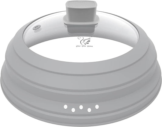Microwave Splatter Cover Glass Cover Guard Lid with Collapsible Silicone for Food Pot Plate Cover 11.8 inch Light Grey