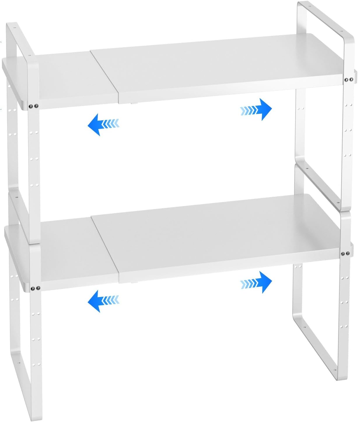 Expandable Cabinet Shelf Organizer, Stackable Kitchen Pantry Counter Storage, Adjustable Closet Cupboard Stand Rack Risers Spice Organization 80LBS Heavy Duty White 2 Pack