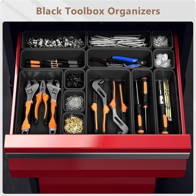 A-LuGei【4008 cu in Tool Box Organizer,【Upgraded to 6 Size】 Black Garage Organization and Storage Tray Divider Set, Desk Drawer Organizer, Toolbox for Tool Chest Cart WorkBench Small Parts Widget