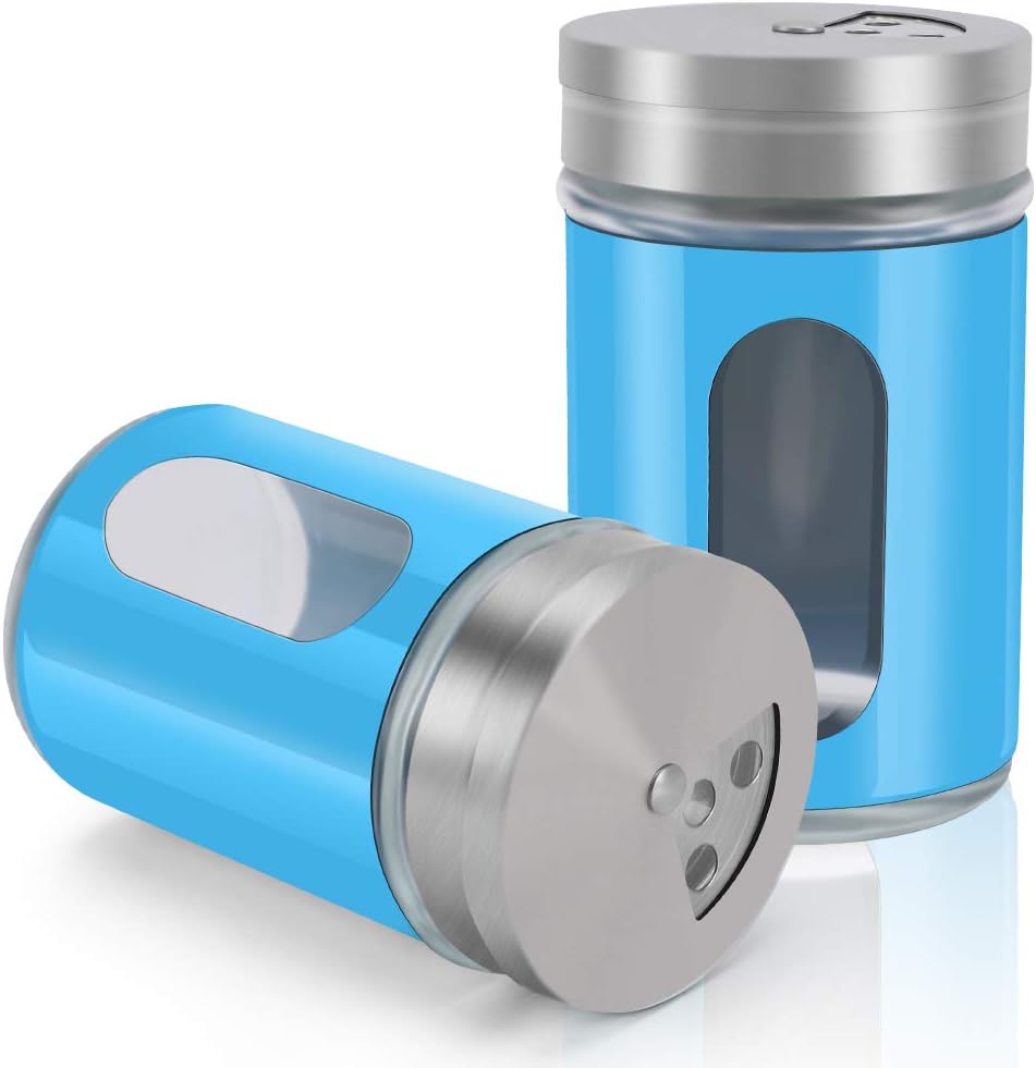 Accmor 2pcs Salt and Pepper Shakers,Stainless Steel Shaker for Salt Powder Sugar Cinnamon Pepper, Spice Dispenser with Adjustable Pour Holes,Blue