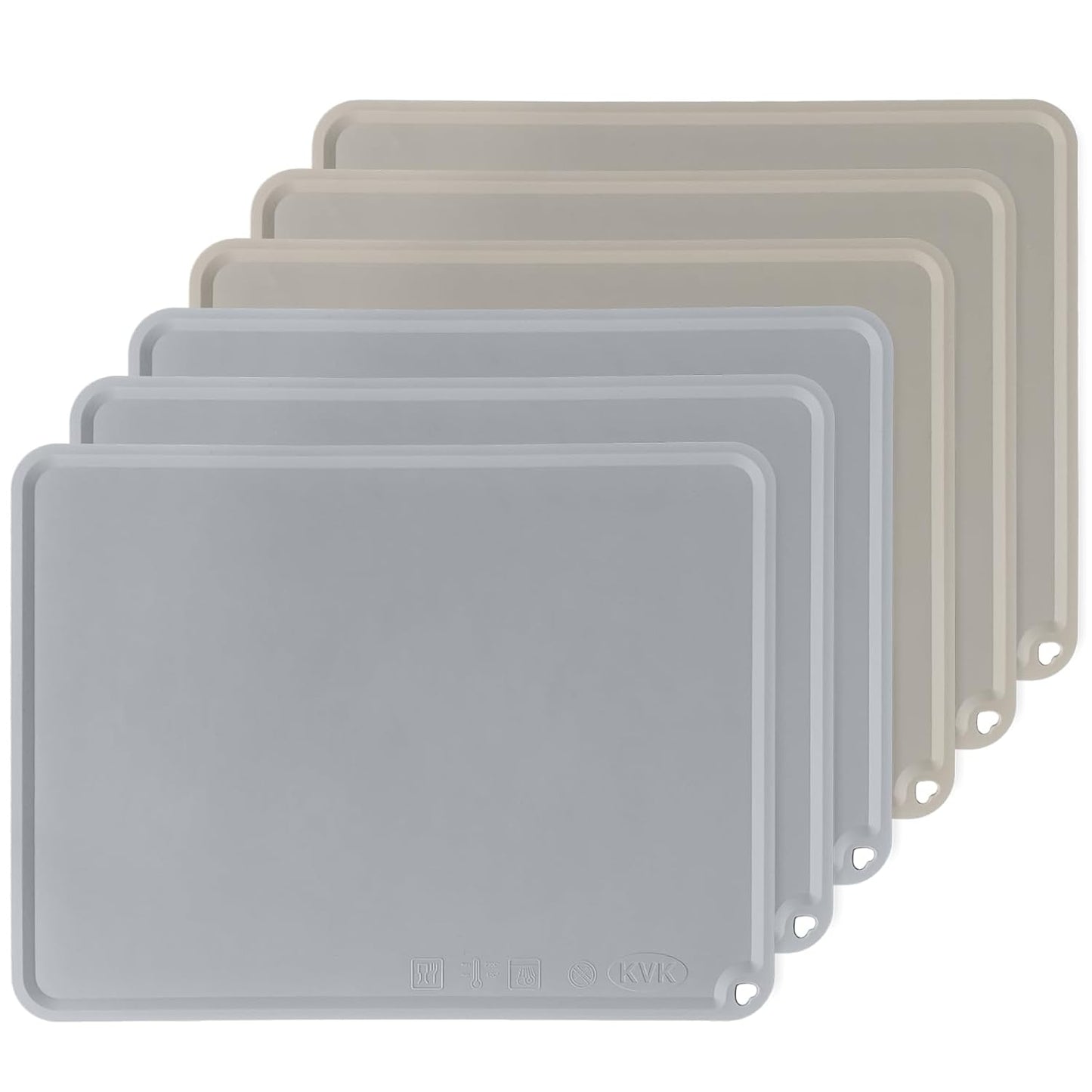 Silicone Placemats for Toddlers Thicker Version, Non-Slip Reusable Kids Placemats for Dining Table, Stain-Proof Baby Table Mat for Restaurants 6 Packs (Light Gray&Beige)