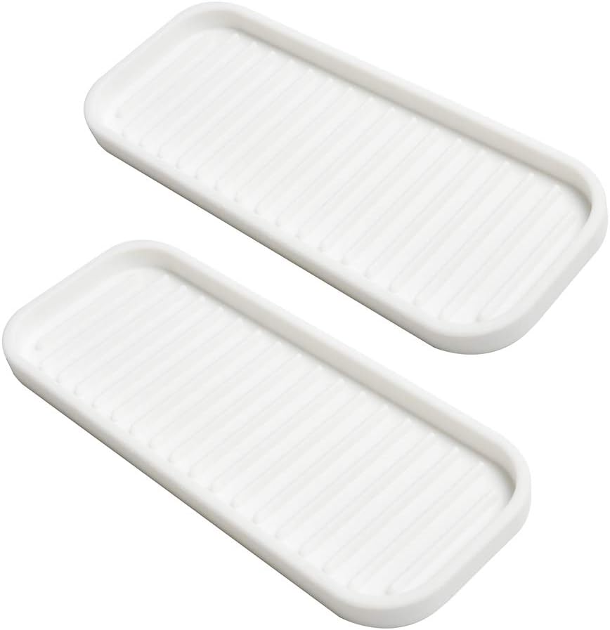 Silicone Sponge Holder Kitchen Sink Organizer Tray Dish Caddy Soap Dispenser, Scrubber Spoon Holder,Dishwashing Accessories 2 Pack (White)