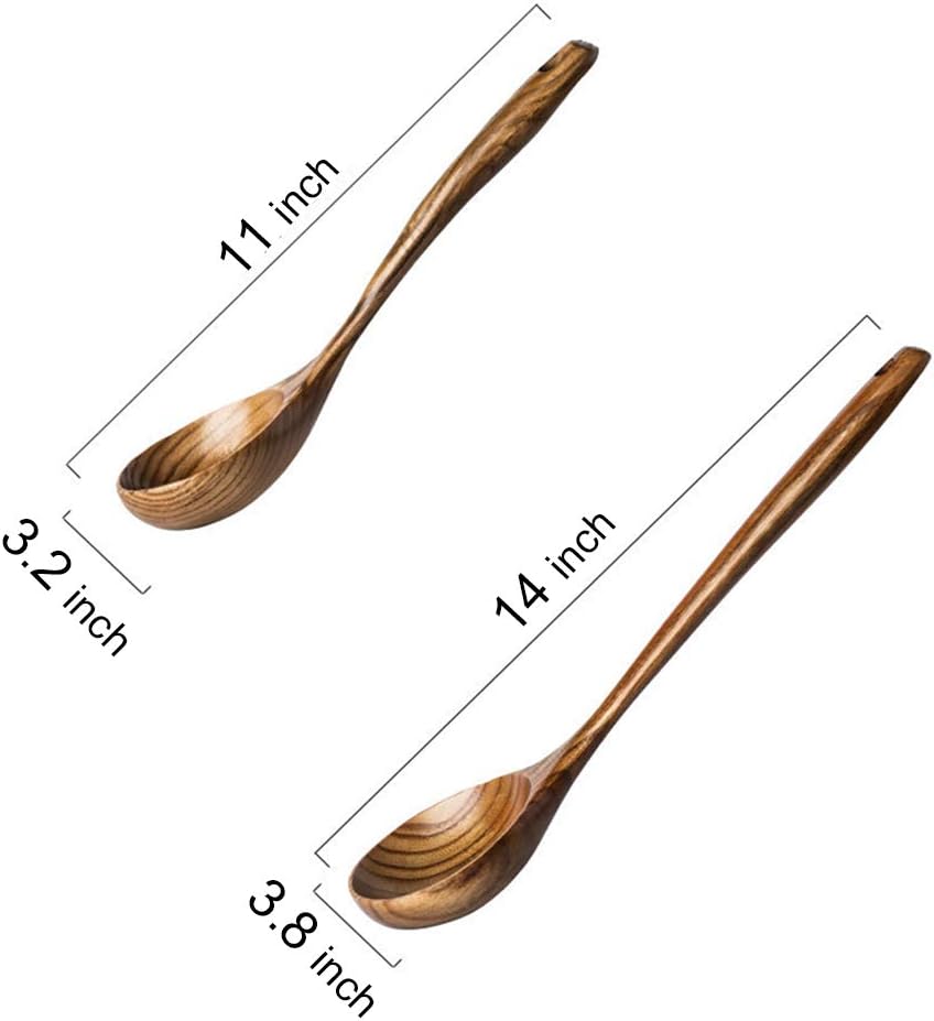 2 Pcs Wooden Spoon Ladle for Cooking Spoons Best Non Toxic Kitchen Tools -14 inch Long Kitchen Cooking Utensil & 11 inch Best Wood Spoons Large Deep Ladle Serving Spoons Soup Ladles Set